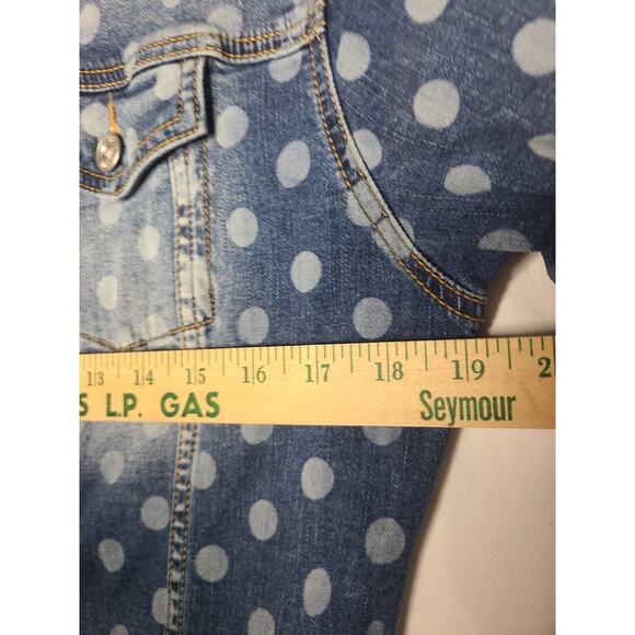 LuLaRoe Women's Blue Polka Dot Cotton Stretch Denim Jacket Medium - Picture 6 of 8